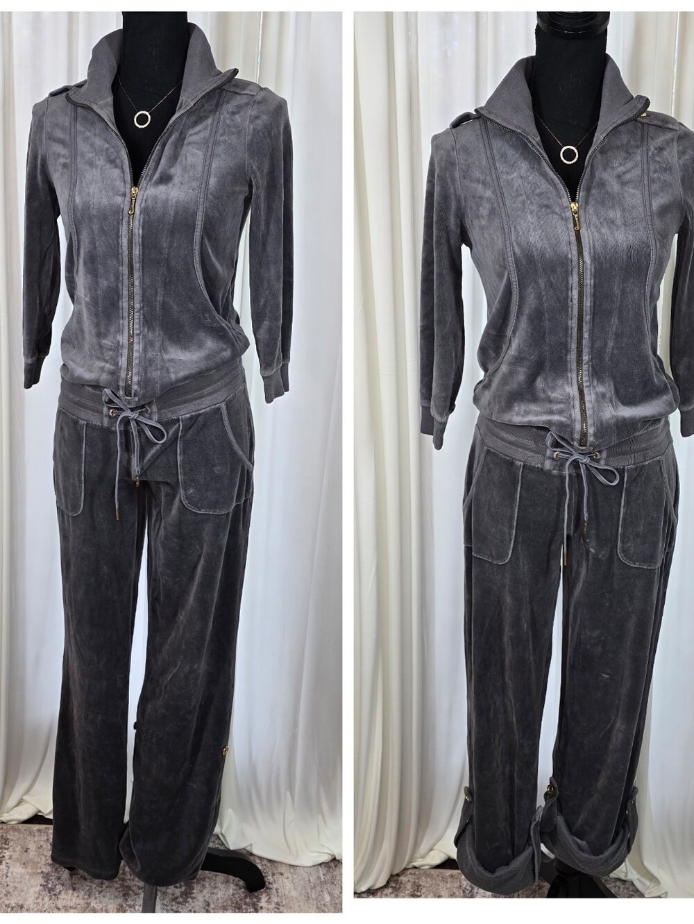 Juicy Couture Velour Jumpsuit Gray Size Small Zip-up Velvet Y2K